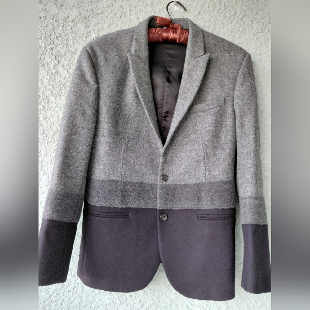 Neil Barrett Slim Fit Colorblock Wool Blazer Jacket Gray Black Italy Size 50 Lux - Picture 5 of 7